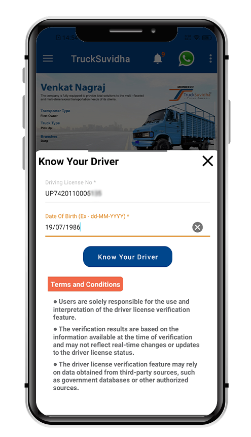 Enter the driver’s DL number & DOB
